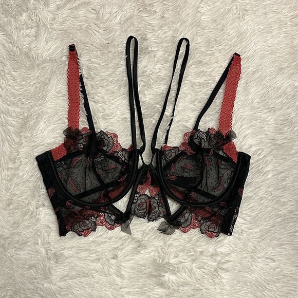 For Love And Lemons Black and Pink Lace Bralette